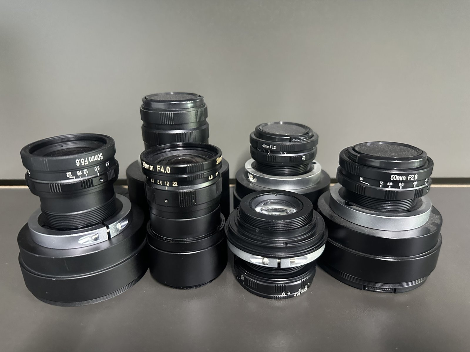 Lensmind FA C-mount machine vision lenses including 20mm F4.0, 40mm F3.2, 50mm F2.8 and 60mm F5.6